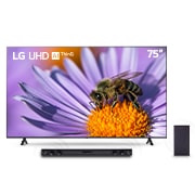 Vista frontal de Combo TV LG 75" UHD 4K Smart TV  + LG Sound Bar SQC2 Bluetooth - USB 75UR8750PSA-SQC2